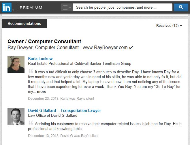 Recommendation Part 1 from my LinkedIn Profile.